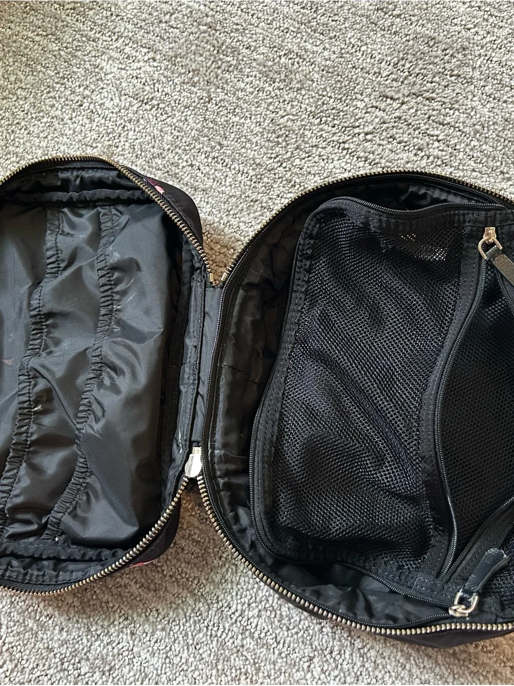 kate spade Black Cosmetic Case with Pink and White Floral Clusters